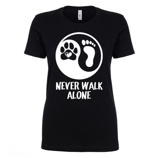 MoonWorks Damen T-Shirt Never Walk Alone – Mit Hundepfoten-Motiv, Slim Fit, 100% Baumwolle
